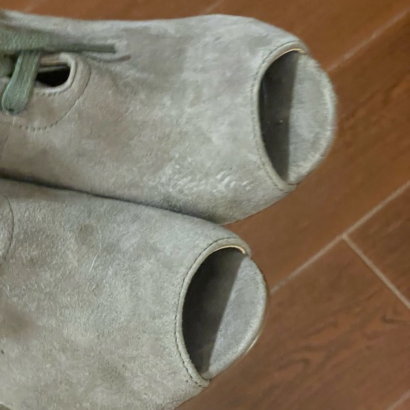 Firth Dez Mule Suede Bootie heel open toe size 6.5 Mousse brown gray green laces - Picture 14 of 16